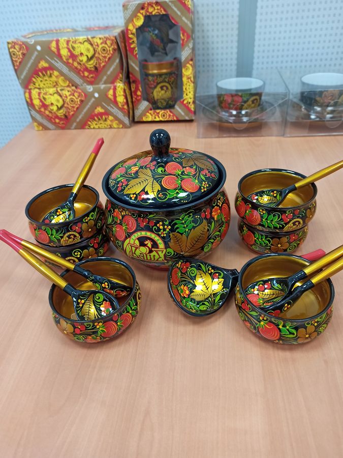 

Хохлома. Набор для мёда ,14 предметов