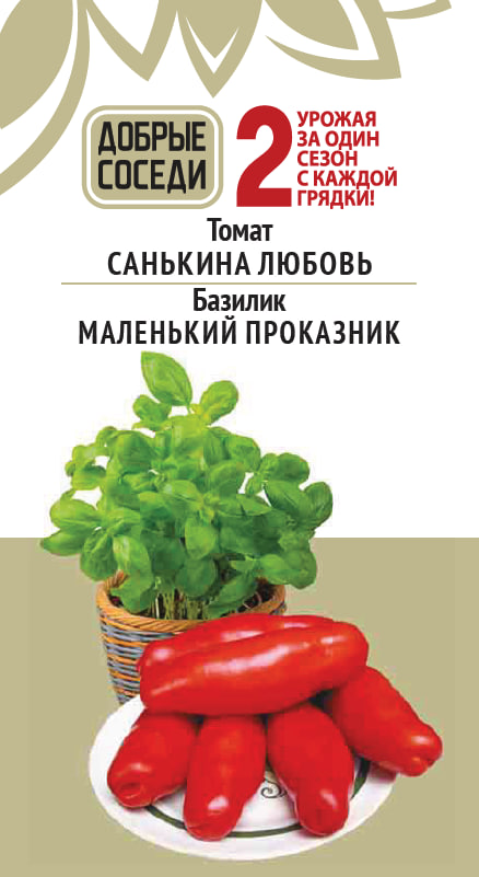 

Томат САНЬКИНА ЛЮБОВЬ и Базилик МАЛЕНЬКИЙ ПРОКАЗНИК