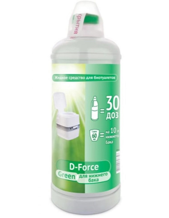 Жидкое средство для биотуалетов D-FORCE green 0,5 л (для нижнего сливного бака биотуалета) биоконверсия d force 75 гр
