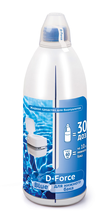 Жидкое средство для биотуалетов D-FORCE blue 1,8л 6шт/м (для нижнего сливного бака биотуалета) 